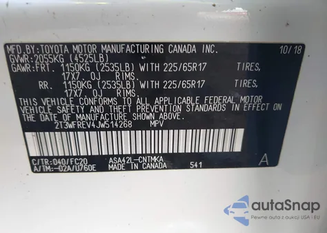 2018 Toyota Rav4 Xle from USA, damaged, VIN 2T3WFREV4JW514268